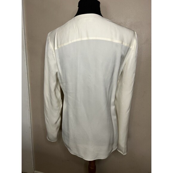 Theory "Jastrid" 100% silk Ivory ruffle front V neck pullover blouse Top Small - Picture 5 of 7